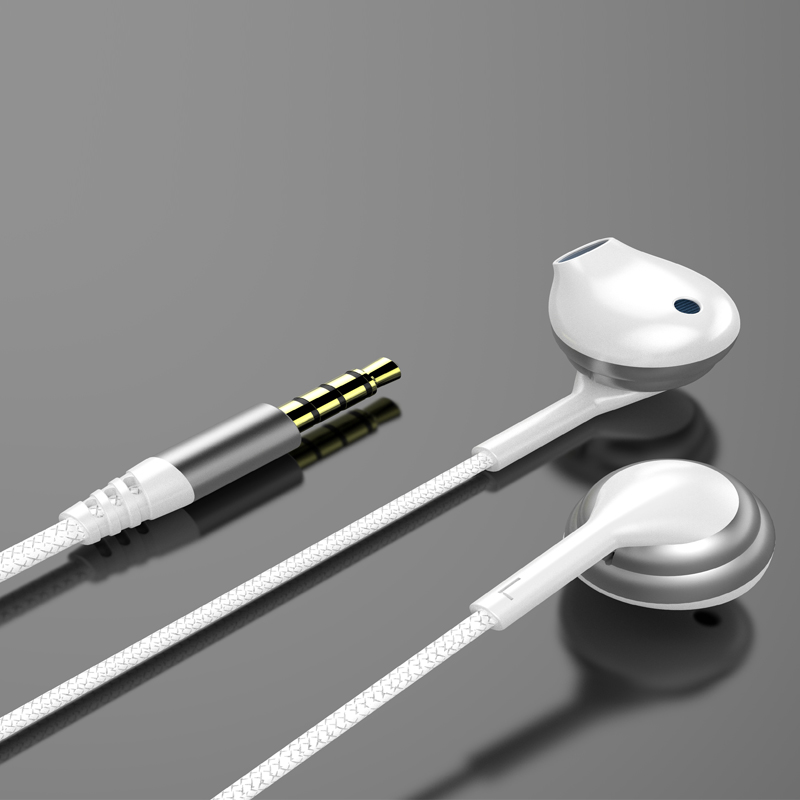 Compordach ag caitheamh leath earphone earphone sreinge sreinge atá deartha i gcluas