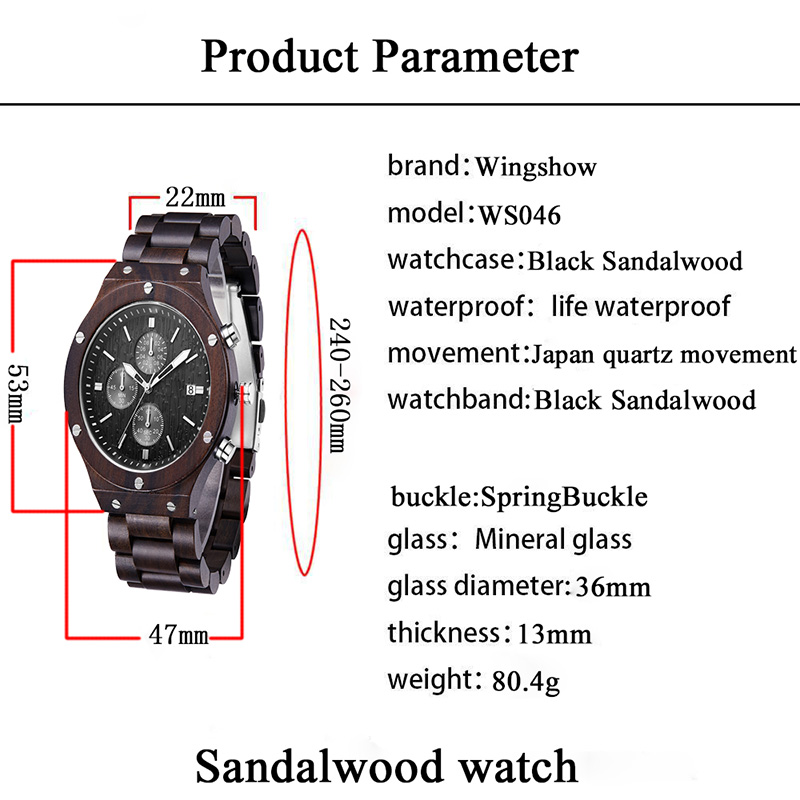 Fóillíocht Unisex Boutique Hight-End DIY Fir Nádúrtha mBan Watch Black Sandal Wood Watch