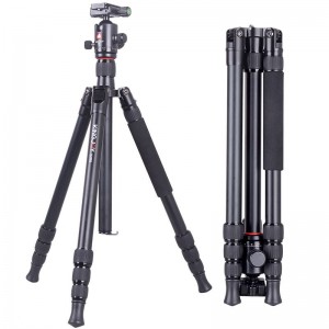 Kit Tripod Taistil Kingjoy, Tripod Ceamara Físeáin Alúmanaim le Ceann Tarraingthe Sreabhán Sreabháin, Colún Ionaid, Uillinn Coigeartaithe, le haghaidh Lámhach Físeáin DSLR Canónta Nikon