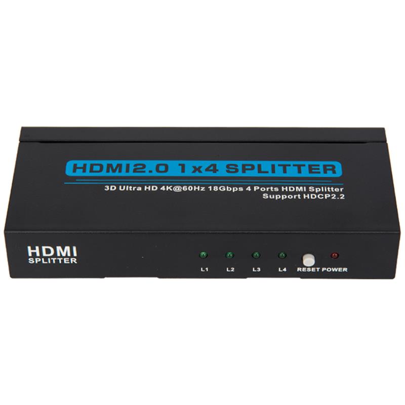 V2.0 HDMI 1x4 Tacaíocht Scoilteoir 3D Ultra HD 4Kx2K @ 60Hz HDCP2.2