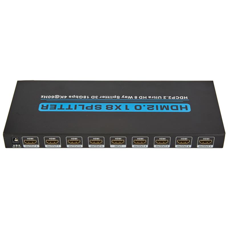 V2.0 HDMI 1x8 Tacaíocht Scoilteoir 3D Ultra HD 4Kx2K @ 60Hz HDCP2.2