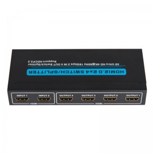 V2.0 HDMI 2x4 Athraigh \/ Tacaíocht Scoilteoir 3D Ultra HD 4Kx2K @ 60Hz HDCP2.2
