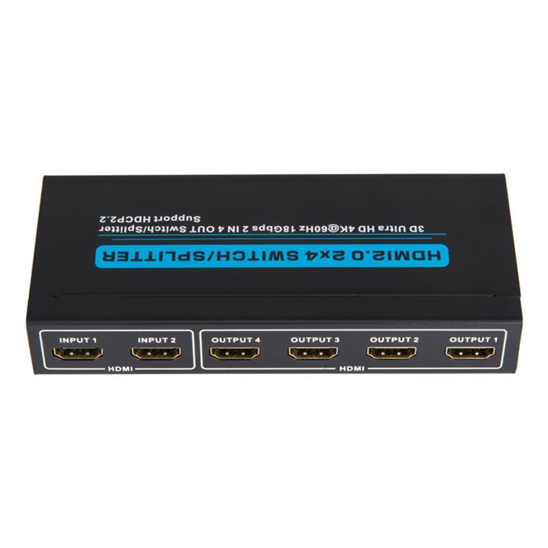 V2.0 HDMI 2x4 Athraigh / Tacaíocht Scoilteoir 3D Ultra HD 4Kx2K @ 60Hz HDCP2.2