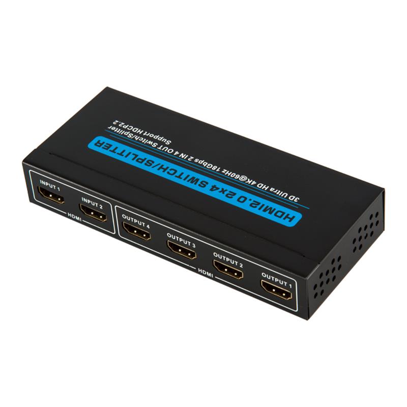 V2.0 HDMI 2x4 Athraigh / Tacaíocht Scoilteoir 3D Ultra HD 4Kx2K @ 60Hz HDCP2.2