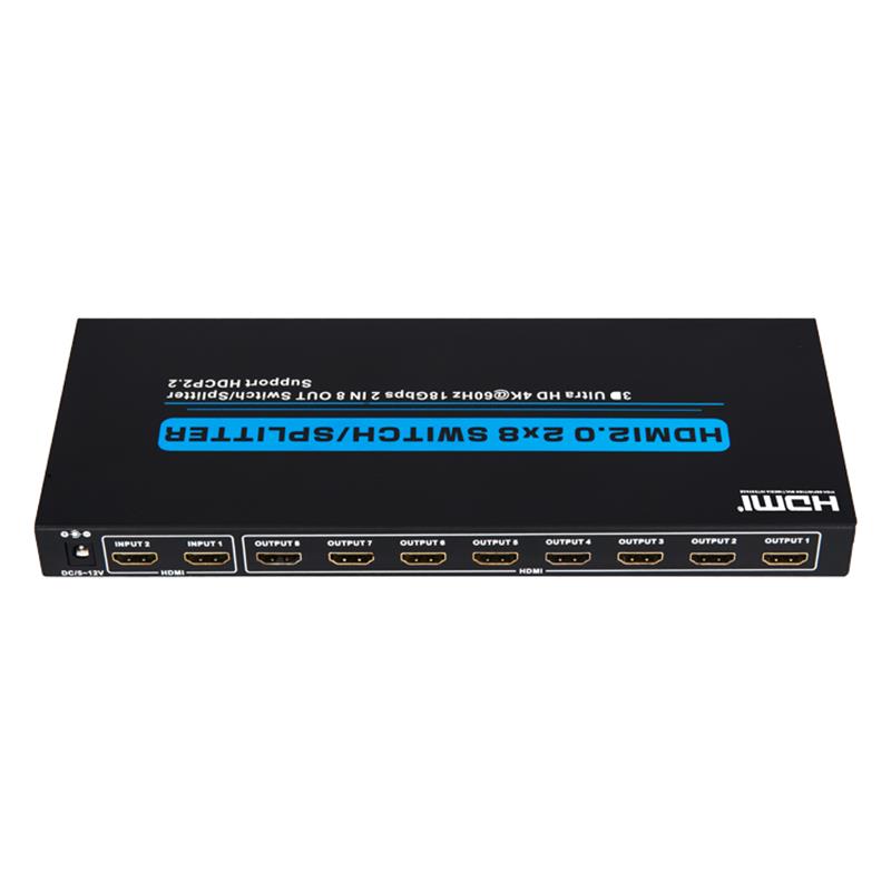 V2.0 HDMI 2x8 Athraigh / Tacaíocht Scoilte 3D Ultra HD 4Kx2K @ 60Hz HDCP2.2