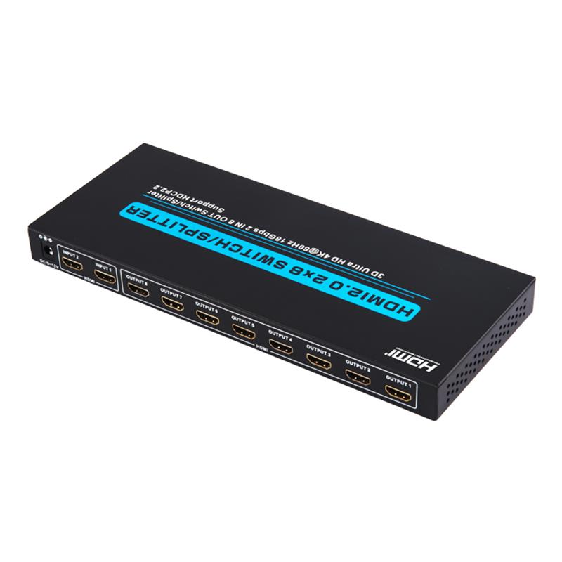 V2.0 HDMI 2x8 Athraigh / Tacaíocht Scoilte 3D Ultra HD 4Kx2K @ 60Hz HDCP2.2