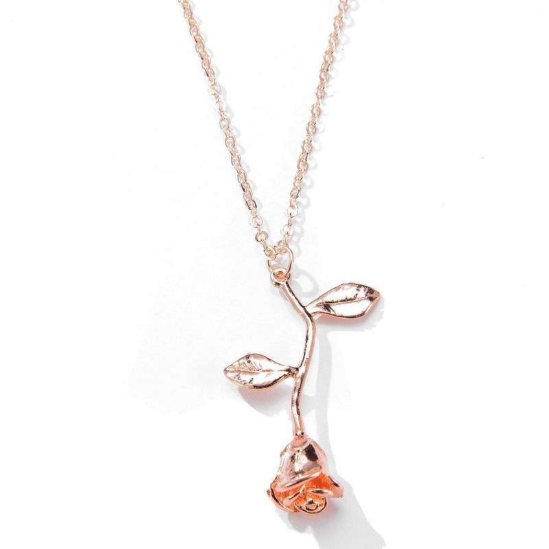 ROSE PENDANT ROSE GOLD GEMSTONE NECKLACE Mná NECKLACE 925 STERLING SILVER