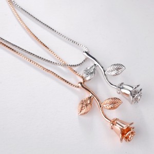 ROSE PENDANT ROSE GOLD GEMSTONE NECKLACE Mná NECKLACE 925 STERLING SILVER