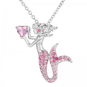 Pendant croí Mermaid muince gemstone bándearg do mhná 14k ór 925 airgead sterling 18k ardaigh ór