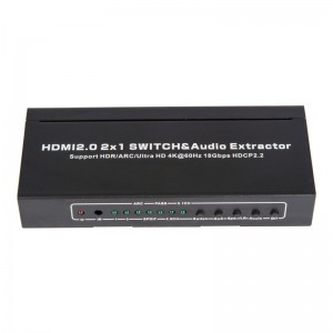 V2.0 HDMI 2x1 Switcher & Tacaíocht Fuaime Fuaime ARC Ultra HD 4Kx2K @ 60Hz HDCP2.2 18Gbps