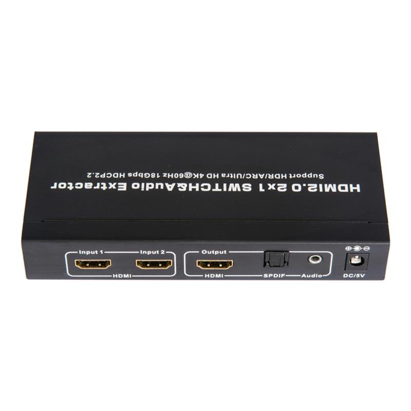 V2.0 HDMI 2x1 Switcher & Tacaíocht Fuaime Fuaime ARC Ultra HD 4Kx2K @ 60Hz HDCP2.2 18Gbps