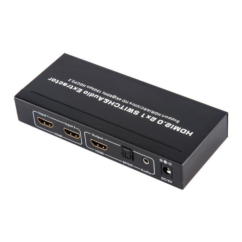 V2.0 HDMI 2x1 Switcher & Tacaíocht Fuaime Fuaime ARC Ultra HD 4Kx2K @ 60Hz HDCP2.2 18Gbps