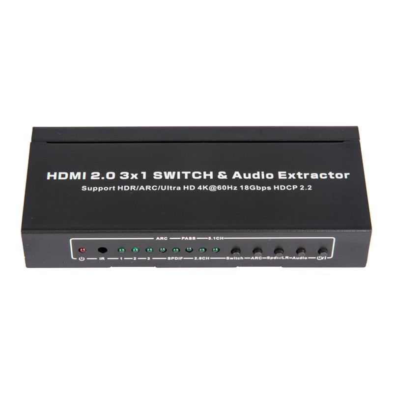 V2.0 HDMI 3x1 Switcher & Tacaíocht Fuaime Fuaime ARC Ultra HD 4Kx2K @ 60Hz HDCP2.2 18Gbps