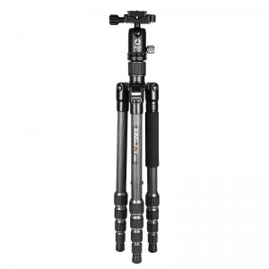 KINGJOY 5-rannóg Fiber Lock Carbóin Fillte Folding Tripod Grianghraf Tripod Photo le Kit Ceann Ball do Grianghrafadóireacht