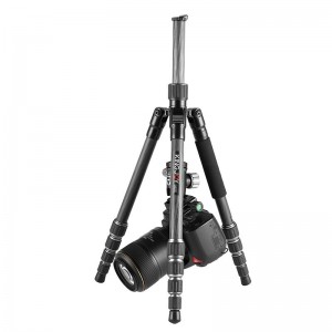 KINGJOY 5-rannóg Fiber Lock Carbóin Fillte Folding Tripod Grianghraf Tripod Photo le Kit Ceann Ball do Grianghrafadóireacht