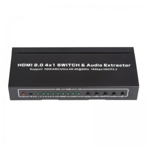 V2.0 HDMI 4x1 Switcher & Tacaíocht Fuaime Fuaime ARC Ultra HD 4Kx2K @ 60Hz HDCP2.2 18Gbps