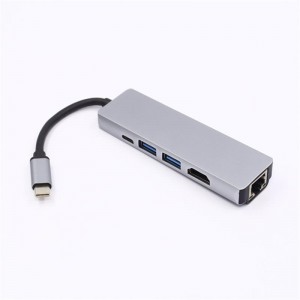 Cineál USB 5-in-1 USB go HDMI + LAN (1000M) + Cuibheoir USB 3.0x2 + Cineál C