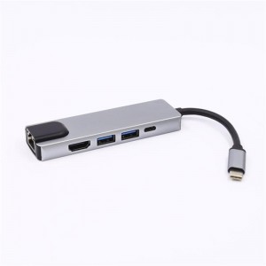 Cineál USB 5-in-1 USB go HDMI + LAN (1000M) + Cuibheoir USB 3.0x2 + Cineál C