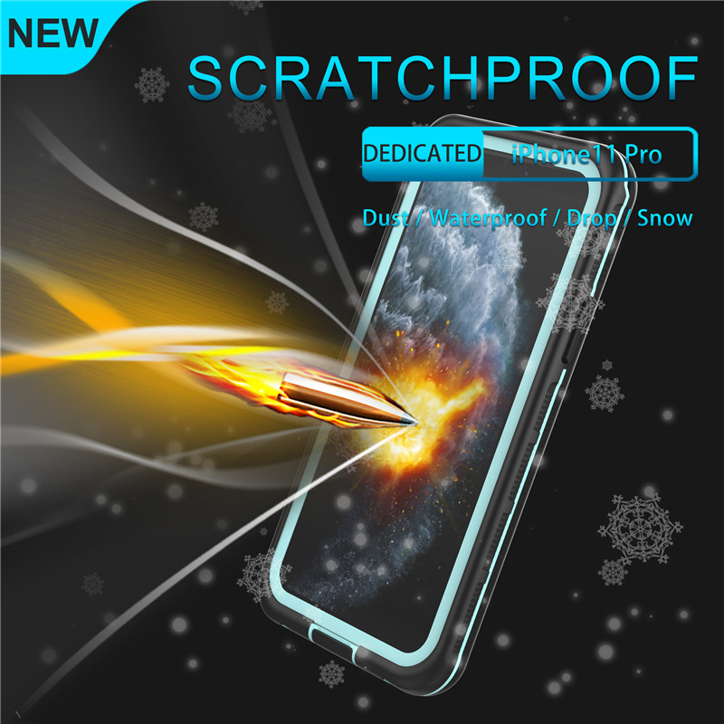 Gabhálais fón póca uiscedhíonach mála frithsheasmhach in uisce le haghaidh cás intumtha le haghaidh fón do iphone 11 pro (gorm) le clúdach cúl le dath daite