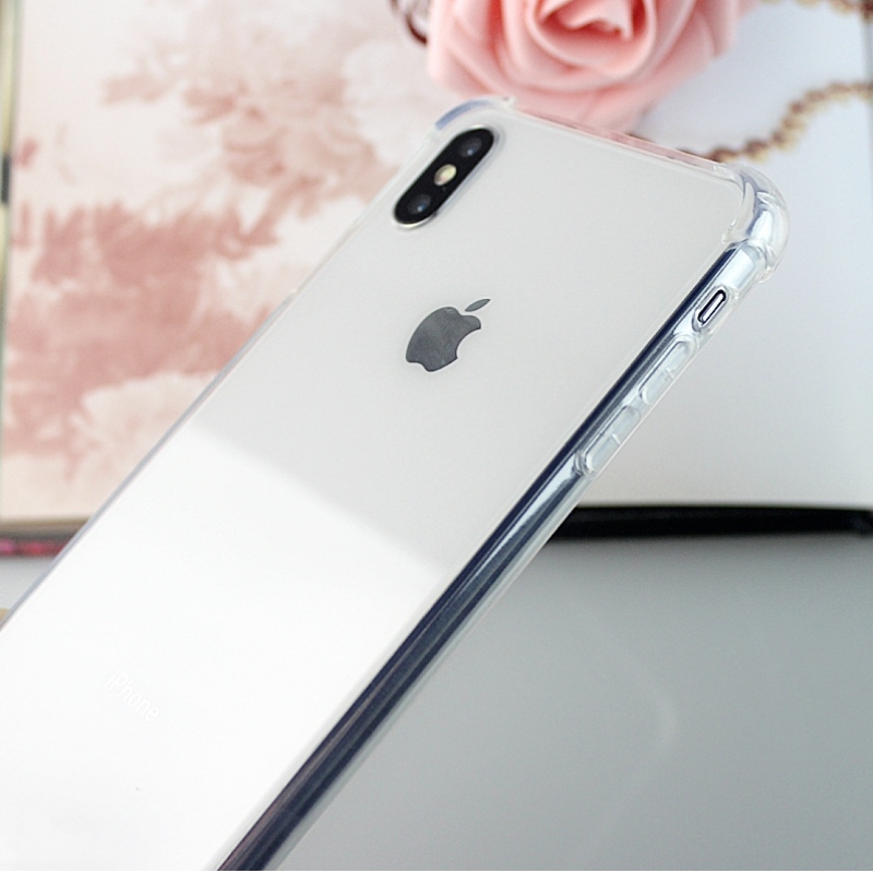 Cás TPU + PC iPhone XS Max an-soiléir le coirnéil frith-thionchair