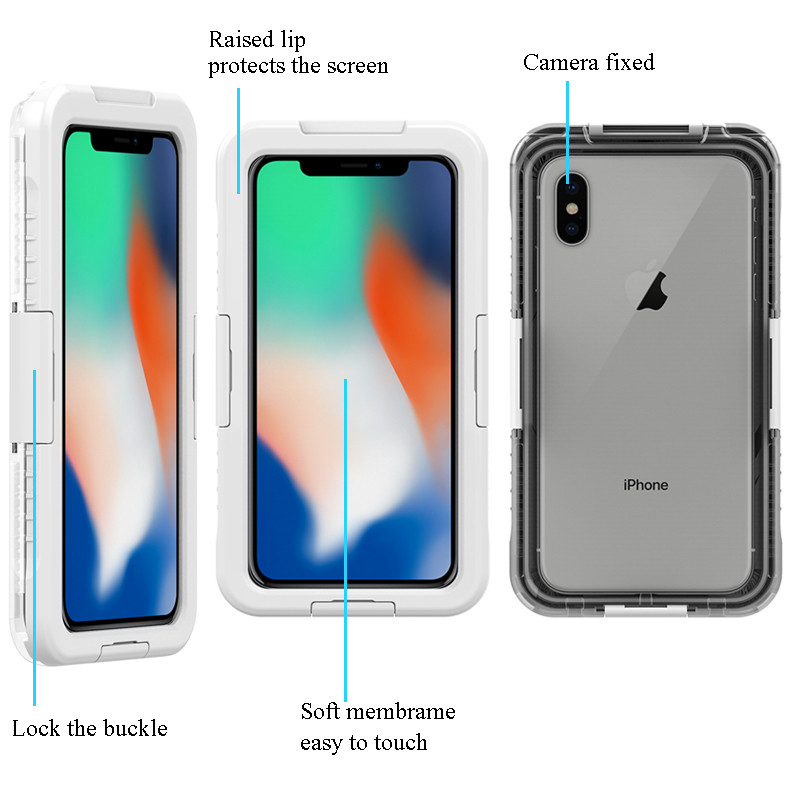 Cás soghluaiste uiscedhíonach uilíoch cás beag soiléir uiscedhíonach cás ceamara faoi uisce do iphone XS Max (Bán)
