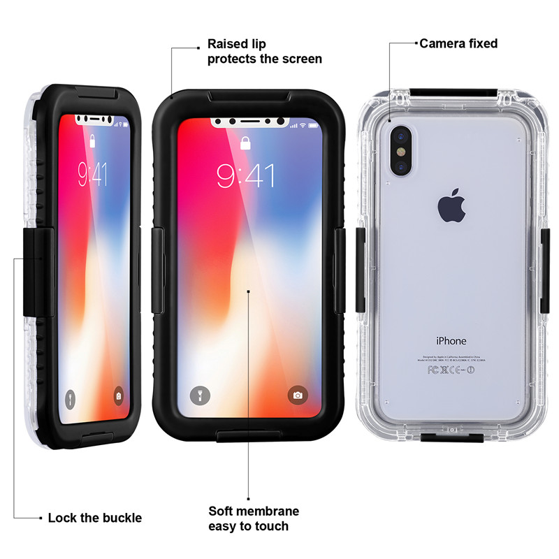 Cás uiscedhíonach fón póca iphone XS cás uiscedhíonach cás iphone shockproof saor (Black)