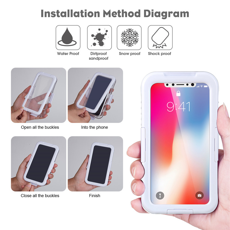 Cás uisce agus cás iphone frithdhíonach in aice liom cás ceamara teileafóin faoi uisce le haghaidh iphone XS （Bán)