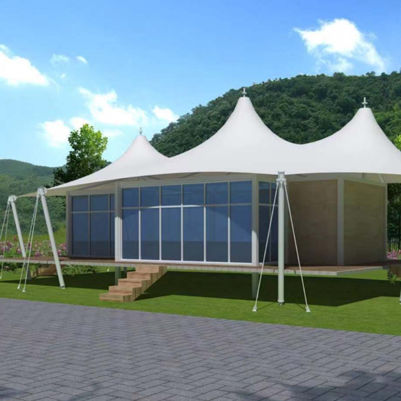 Prefaab House Three Peaks Shape 2 Bedroom PVDF Waterrelate Fabric Resort Hotel Tent