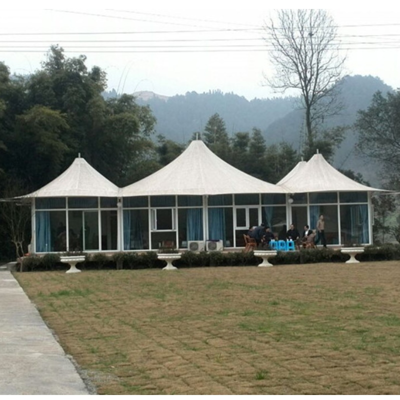 Prefaab House Three Peaks Shape 2 Bedroom PVDF Waterrelate Fabric Resort Hotel Tent