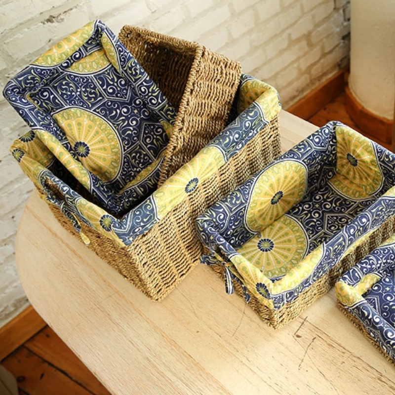 Ciseán Stórála Seomraí Leapa Seagrass le Lined