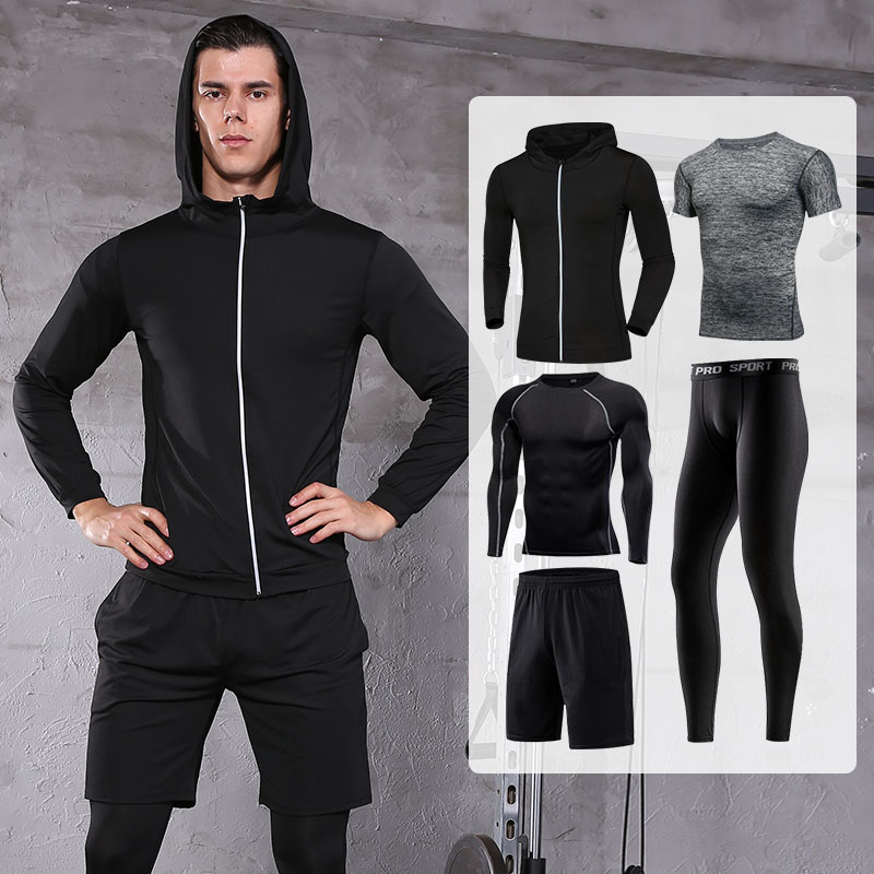 FDM021-5 Pcs Men s Workout Clothes Set Fitnness Suit Sportswear