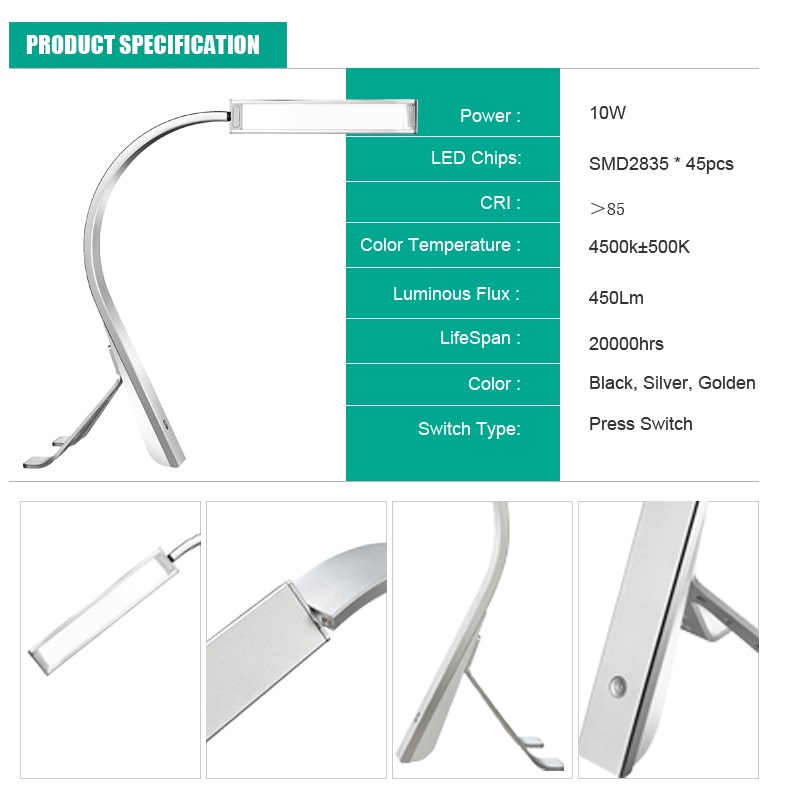 525 Puudutage LED-Bedfided Table Light Desk Reading Uuring Lamp Arvuti Valgus Paindlik Gooseneck Eye Care Päevavalgus