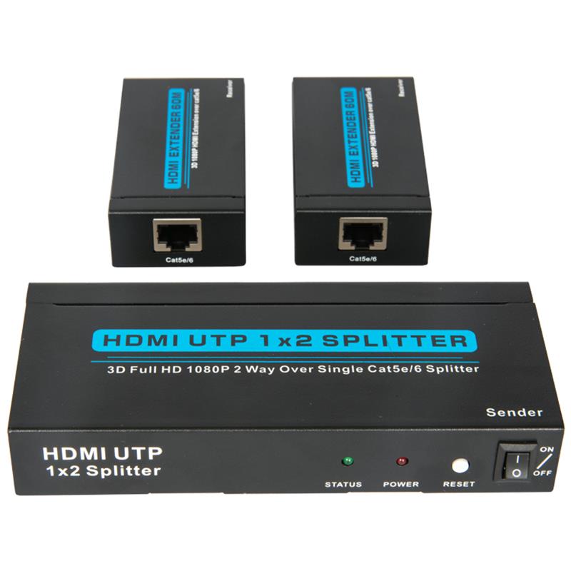 2 Calafoirt UTP HDMI 1x2 Scoilteoir Thar Cat5e Singil / 6 Le 2 ghlacadóir suas le 60m