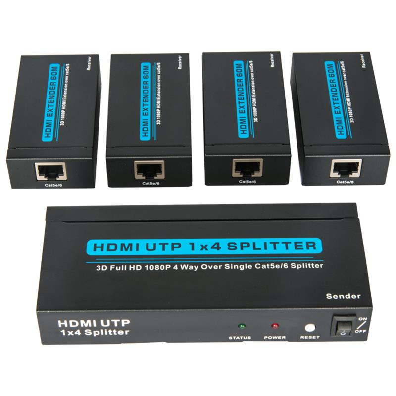 4 Chalafort HDMI UTP 1x4 Scoilteoir Thar Cat5e Singil / 6 Le 4 ghlacadóir suas le 60m