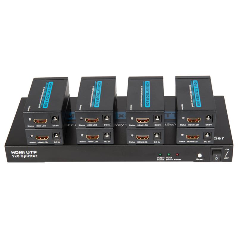 8 Calafoirt HDMI UTP 1x8 Scoilteoir Thar Cat5e / 6 Aonair Le 8 nglacadóir suas le 60m