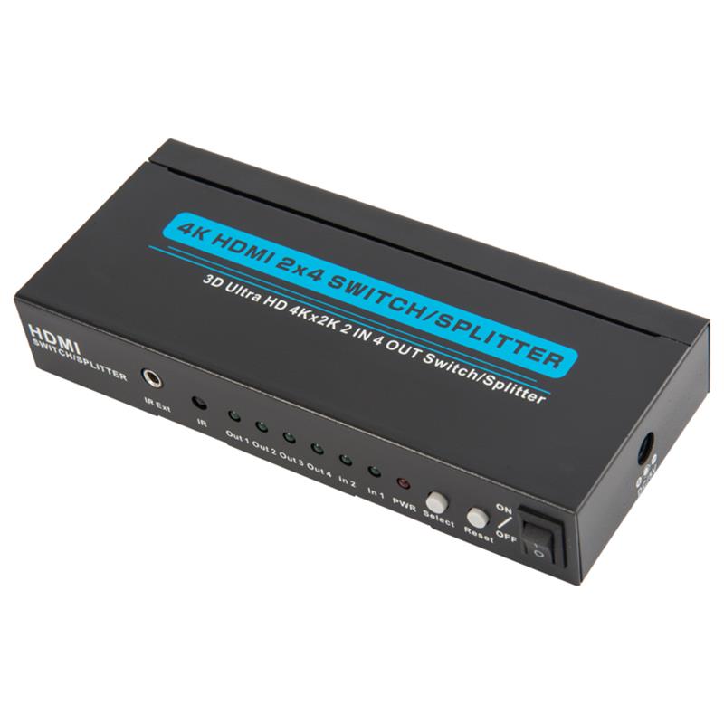4K / 30Hz HDcher 2x4 Switcher / Tacaíocht Scoilteoir 3D Ultra HD 4Kx2K / 30Hz
