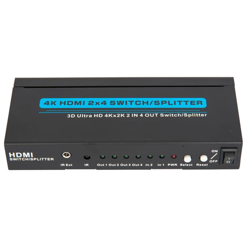 4K / 30Hz HDcher 2x4 Switcher / Tacaíocht Scoilteoir 3D Ultra HD 4Kx2K / 30Hz