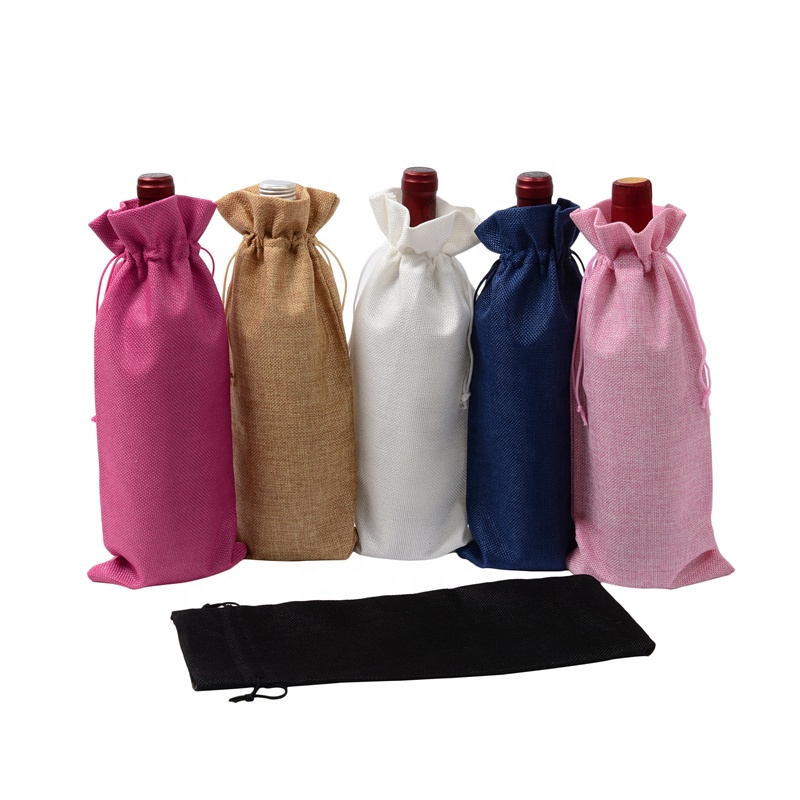 SSS53 Rustic Jute Burlap Wine Bags DrawString Wine Bottle Covers Reuble Pudel Wrap Gift Package Wine Bags
