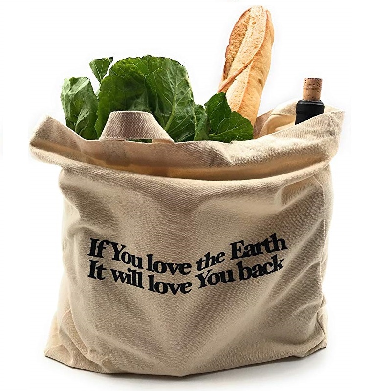 SG64 Heavy Duty Organic Vegetable Fruit Shopping Bag Cotton Canvas Tote Kotid, millel on kohandatud trükitud logo