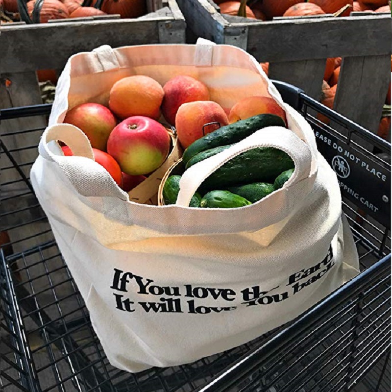 SG64 Heavy Duty Organic Vegetable Fruit Shopping Bag Cotton Canvas Tote Kotid, millel on kohandatud trükitud logo
