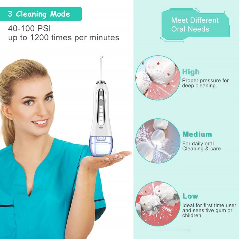 Uiscitheoir Béil Fiaclóireachta gan sreang Gairmiúil Flosser Uisce H2ofloss - Flossing Uisce uiscedhíonach IPX7 Inaistrithe agus In-ath-mhuirearaithe le haghaidh Glanadh Fiacla, Taiscumar Taistil 300ml Baile agus Taisteal (HF-5)