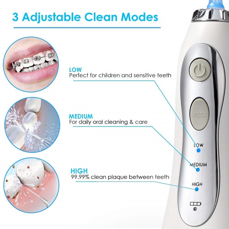 Uiscitheoir Béil Fiaclóireachta gan sreang Gairmiúil Flosser Uisce H2ofloss - Flossing Uisce uiscedhíonach IPX7 Inaistrithe agus In-ath-mhuirearaithe le haghaidh Glanadh Fiacla, Taiscumar Taistil 300ml Baile agus Taisteal (HF-5)