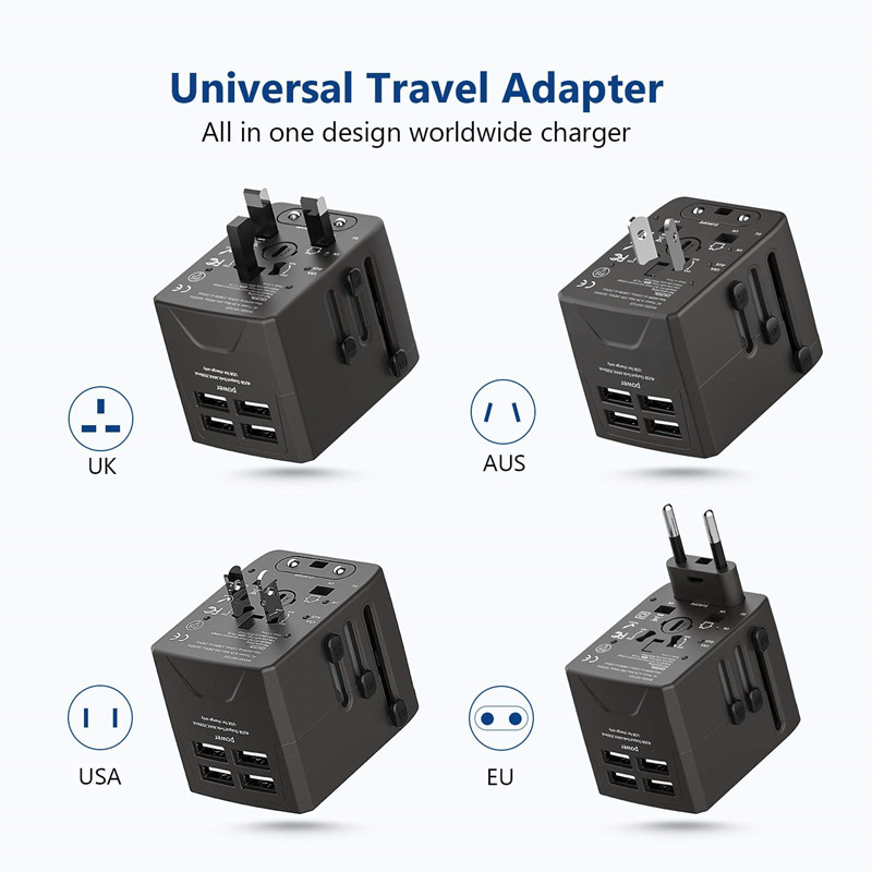 RRTRAVEL Power Plug Adapter - International Travel - 4 USB Ports for 150+ Riigid - 220 Volt Adapter - Travel Adapter Type C Tüüp G I of UK EU Europe (4 USB Travel Adapter)