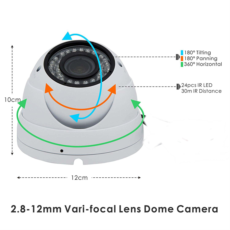 5MP XMyee IMX335+Hi3516EV300 2.8-12mm Vari- fokaalne lääts 30m IR Range Dome IP kaamera