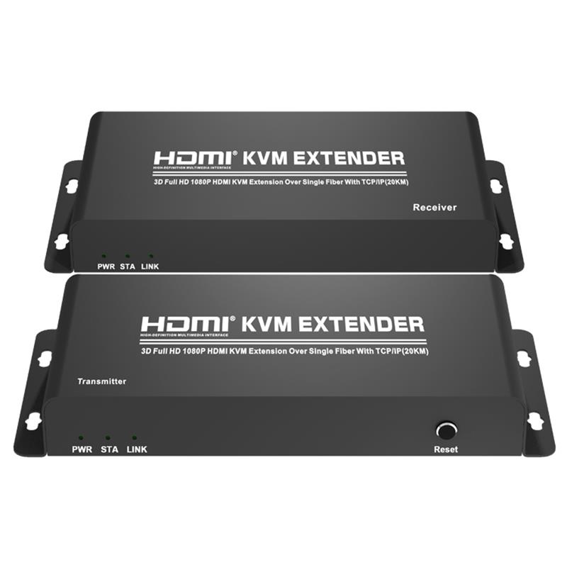 HDMI KVM Extender Thar Snáithín Aonair Le Tacaíocht TCP / IP (20KM) Iomlán HD 1080P