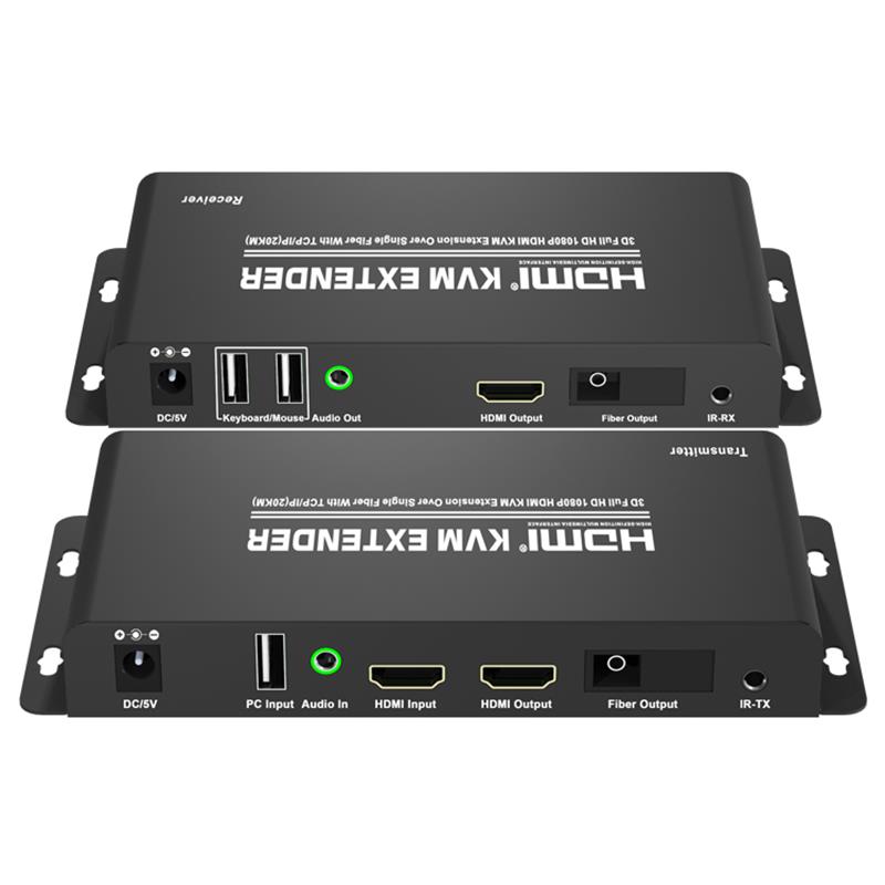 HDMI KVM Extender Thar Snáithín Aonair Le Tacaíocht TCP / IP (20KM) Iomlán HD 1080P