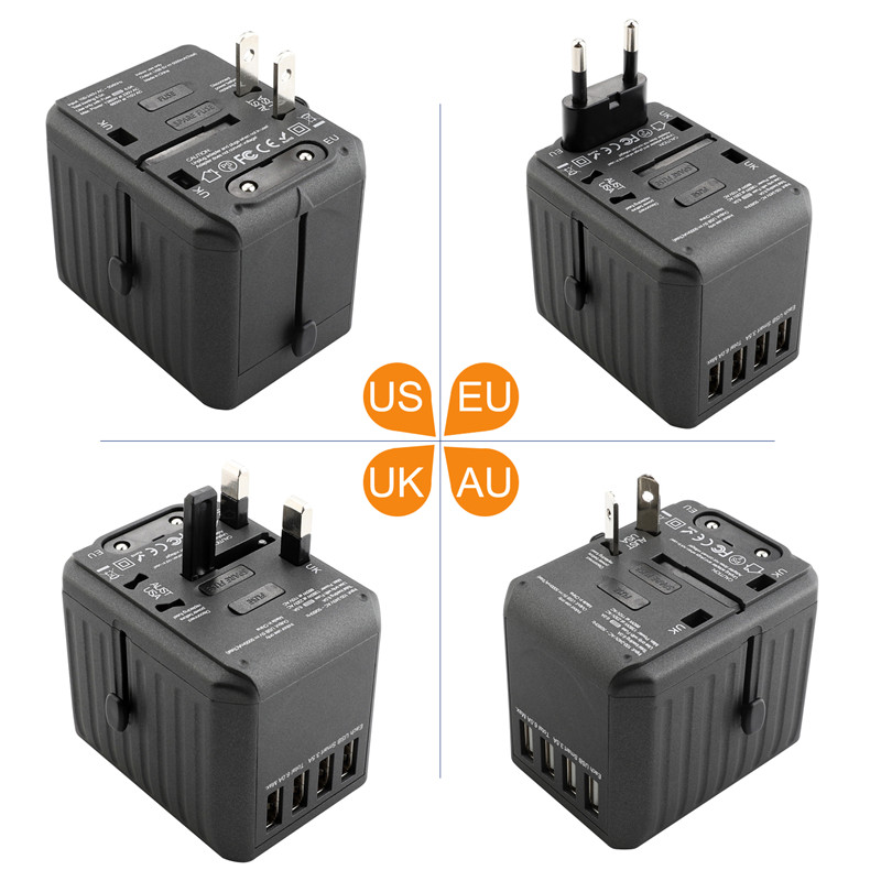 RRTRAVEL Universal Travel Adapter, International Power Adapter, Worldwide Plug Adaptor koos 4 USB Ports, High Speed 4.5A Wall Charger, Kõik ühes AC Socket for USA UK AUS Europe Asia Phone Cell Laptop