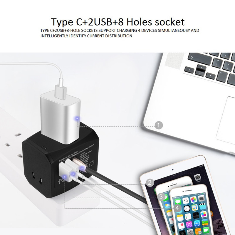 Cuibheoir Taistil Uilíoch RRTRAVEL, Cuibheoir Cumhachta Idirnáisiúnta Uile-i-aon le 4A 3 USB, Luchtaire Balla Cuibheora Cumhachta Taistil Cuibheoir Eorpach don RA, AE, AU, Áise Clúdaíonn 150 + Tíortha