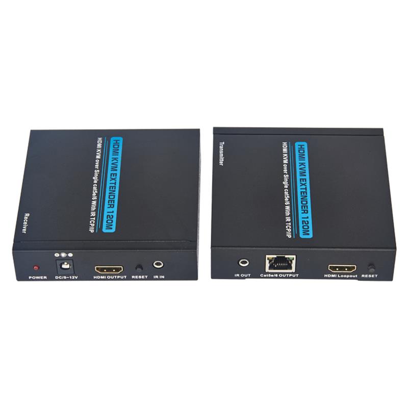 HDMI KVM Extender 100m thar Cat5e Aonair / 6 Tacaíocht Iomlán HD 1080P TCP / IP