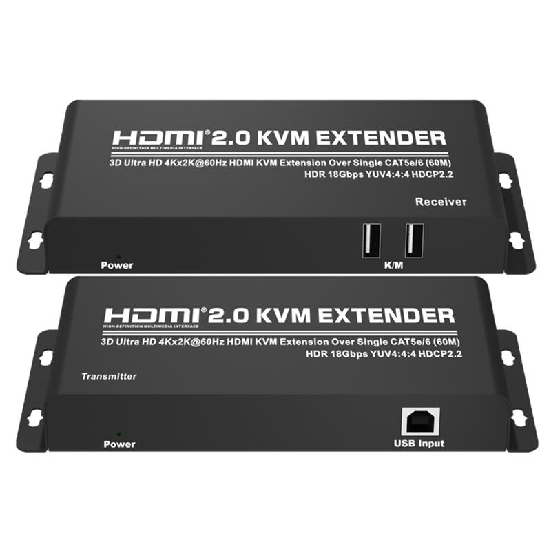 Leathnóir HDMI 2.0 KVM 60m thar CAT5e / 6 Aonair Tacaíocht Ultra HD 4Kx2K @ 60Hz HDCP2.2